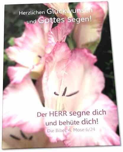Christliche Glückwunschkarte: Gladiolenblüten - happy birthday