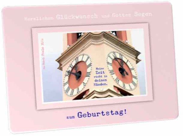 Geburtstagskarte, christlich: Kirchturmuhren - Glückwunschkarte