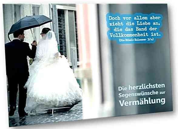 Christliche Hochzeitskarte:  Brautpaar im Regen