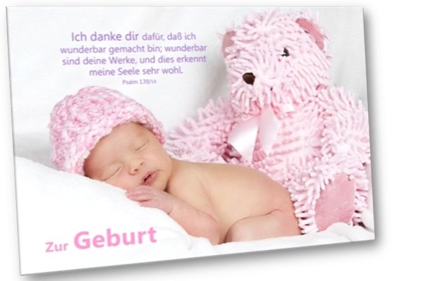 Christliche Geburtskarte: Baby mit Teddybär - Faltkarte zur Geburt