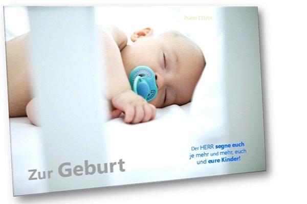 Christliche Geburtskarte: Baby im Bettchen - Faltkarte zur Geburt