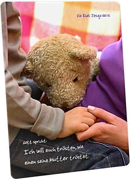 Christliche Postkarte: Trost mit Teddybär - Jesaja 66,13