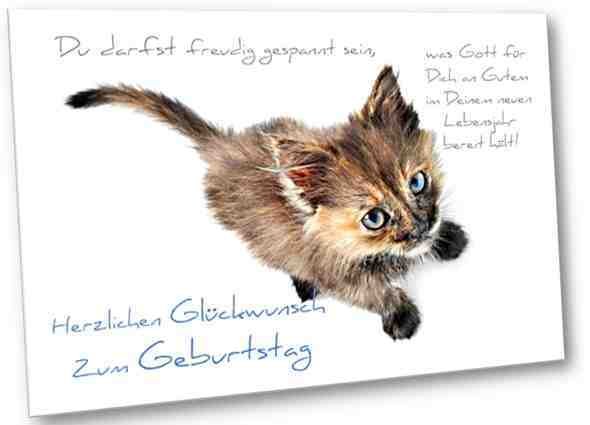 Christliche Geburtstagskarte: Schwarz-rotes Kätzchen
