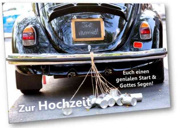 Christliche Hochzeitskarte - Faltkarte -Motiv: VW Käfer als Brautauto