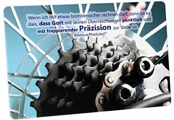 Christliche Postkarte: Zahnkranzpaket von Fahrradschaltung