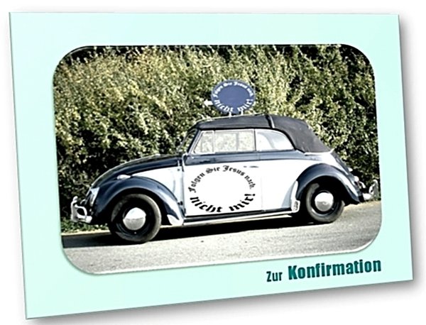Konfirmationskarte, christliche: Käfer Cabrio Oldtimer