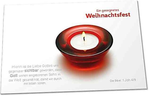 Christliche Weihnachtskarte: Roter Teelichthalter - Faltkarte