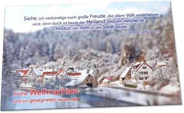 Christliche Weihnachtskarte: Verschneites Dorf - Faltkarte
