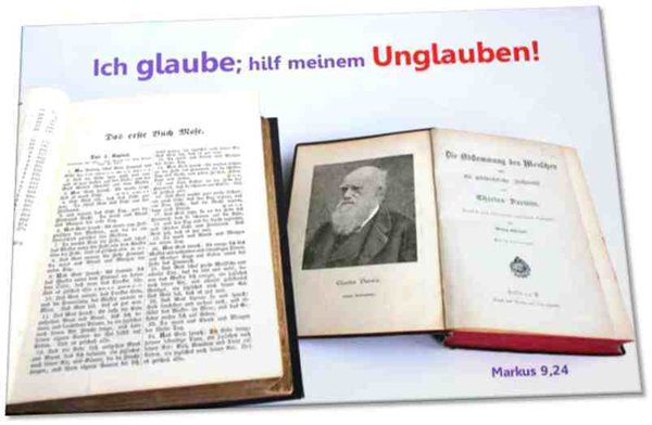 Poster Jahreslosung 2020  - Motiv "Alte Bibel neben altem Darwin-Buch" - Plakat DIN A 4 ✅
