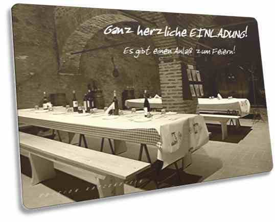 Christliche Postkarte - Festtafel im Winzerkeller - Einladung