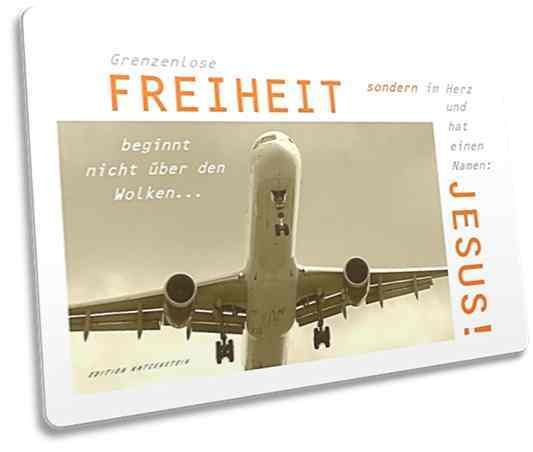 Christliche Postkarte: Flugzeug im Landeanflug