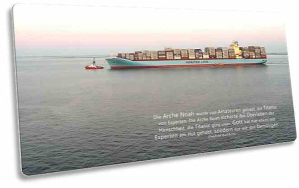 Christliche Postkarte, lang - Containerschiff - Maxicard