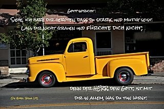 Christliches Plakat A3 - Gelber Pickup-Oldtimer